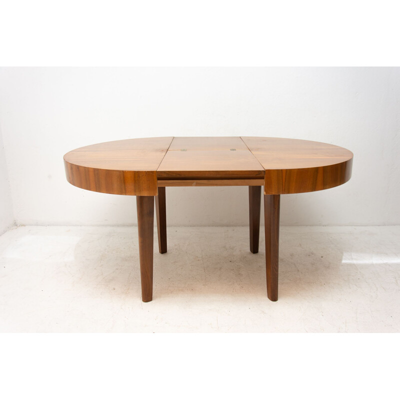 Mid century round folding dining table in walnut Czechoslovakia 1950s