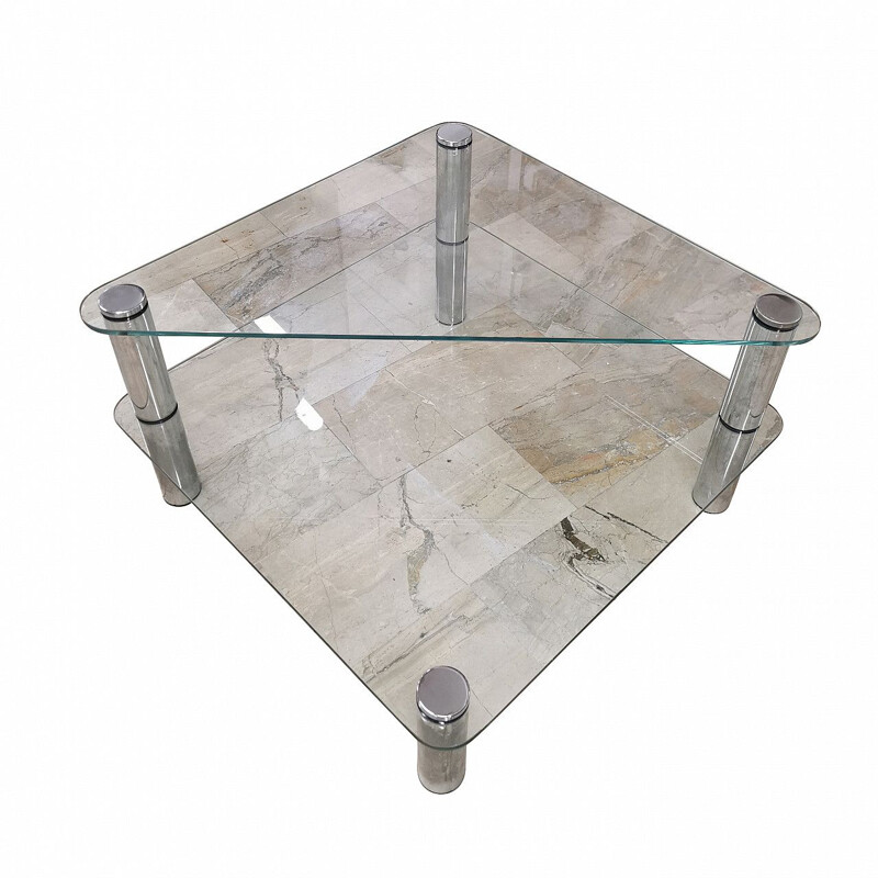 Marcuso" vintage coffee table in glass and stainless steel by Marco Zanuso for Zanotta
