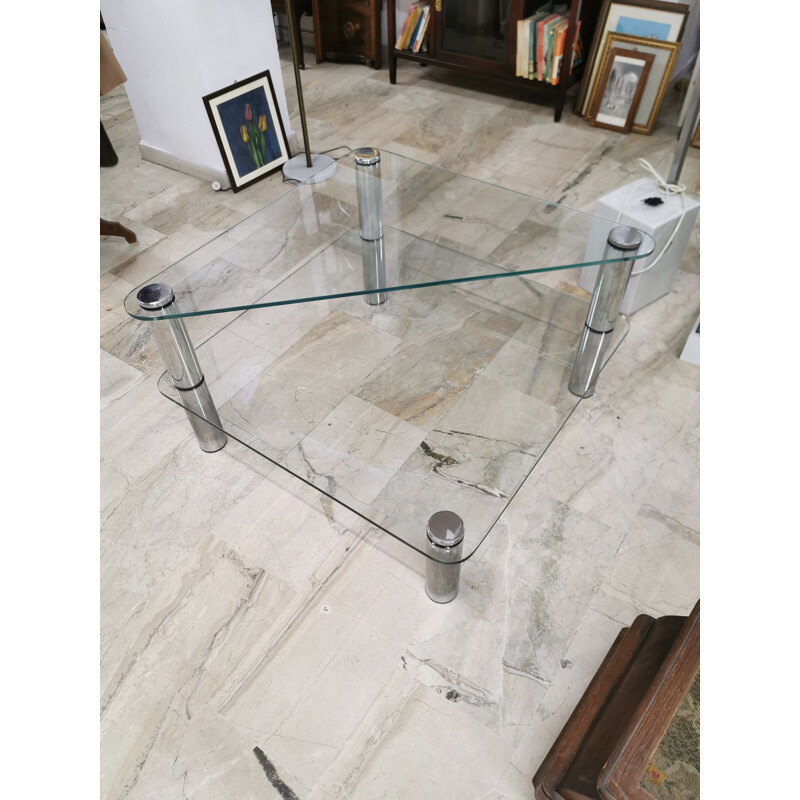 Mesa de centro vintage "Marcuso" en cristal y acero inoxidable de Marco Zanuso para Zanotta