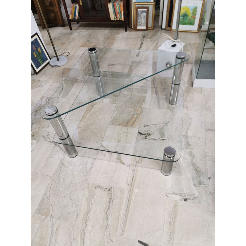 Mesa de centro vintage "Marcuso" en cristal y acero inoxidable de Marco Zanuso para Zanotta
