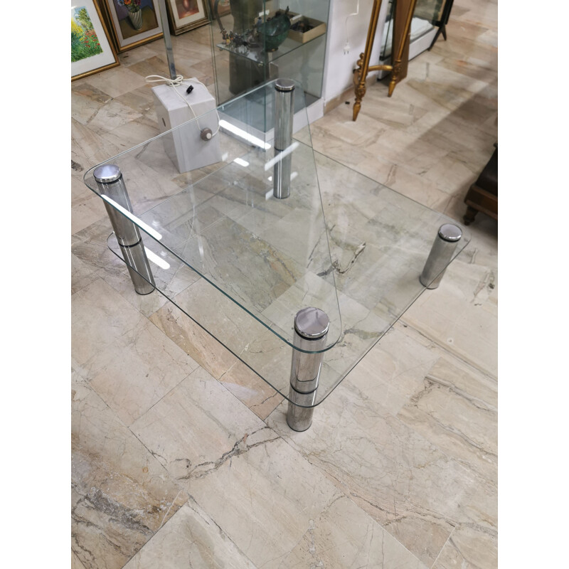 Marcuso" mesa de café vintage em vidro e aço inoxidável por Marco Zanuso para Zanotta