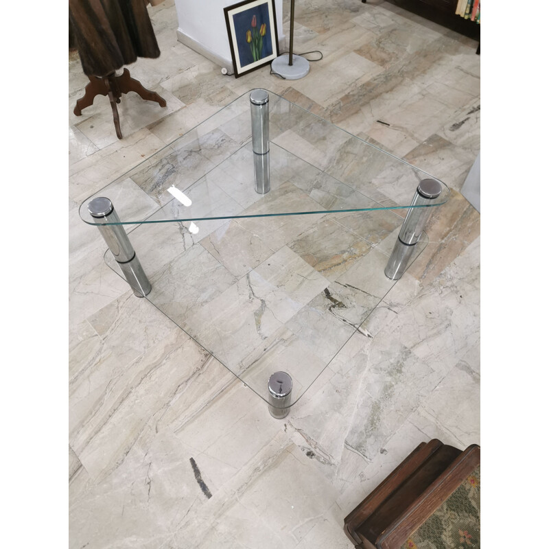 Marcuso" vintage coffee table in glass and stainless steel by Marco Zanuso for Zanotta