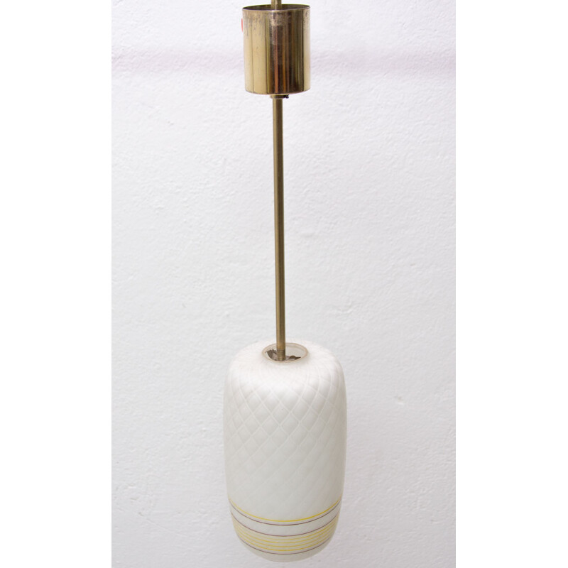 Vintage milk glass and brass pendant lamp, Czechoslovakia 1960