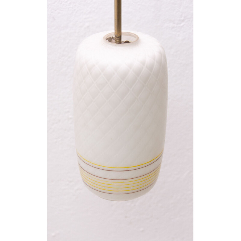 Vintage milk glass and brass pendant lamp, Czechoslovakia 1960