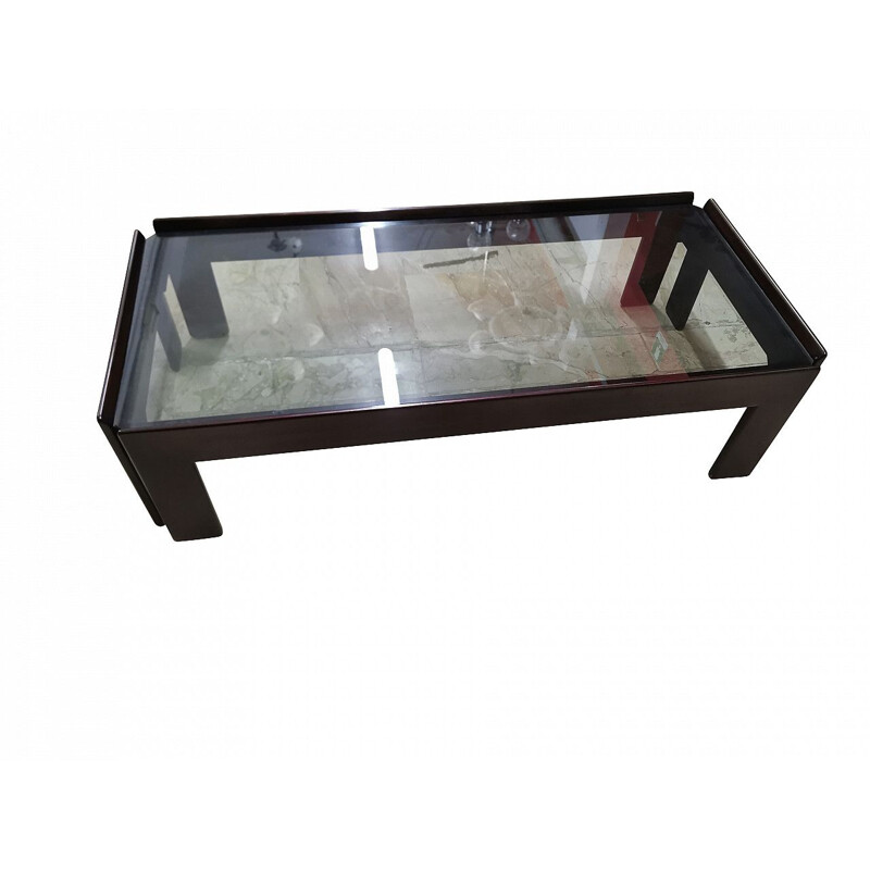 Vintage mahogany and smoked crystal coffee table by Tobia and Afra Scarpa