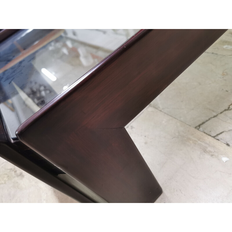 Vintage mahogany and smoked crystal coffee table by Tobia and Afra Scarpa