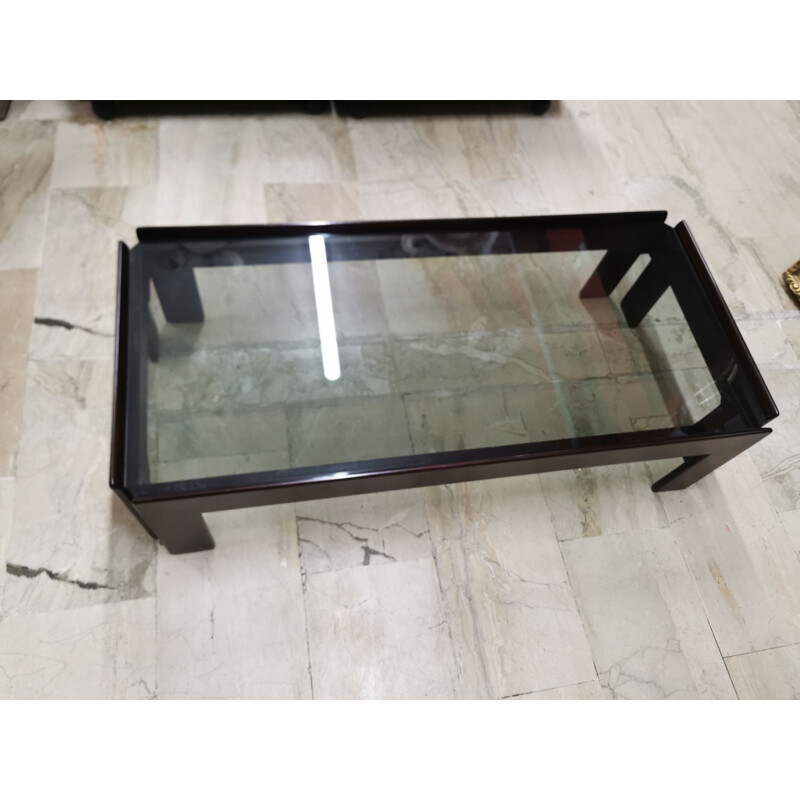 Vintage mahogany and smoked crystal coffee table by Tobia and Afra Scarpa