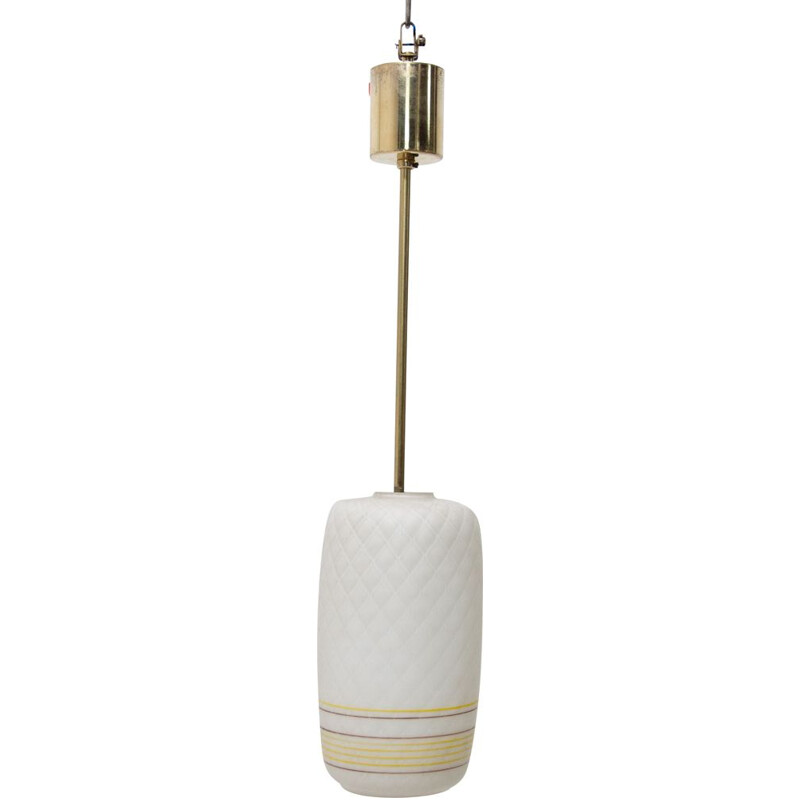 Vintage milk glass and brass pendant lamp, Czechoslovakia 1960