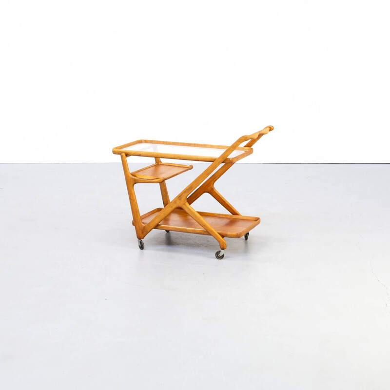 Chariot vintage en bois Cesare Lacca ceder pour Cassina 1950