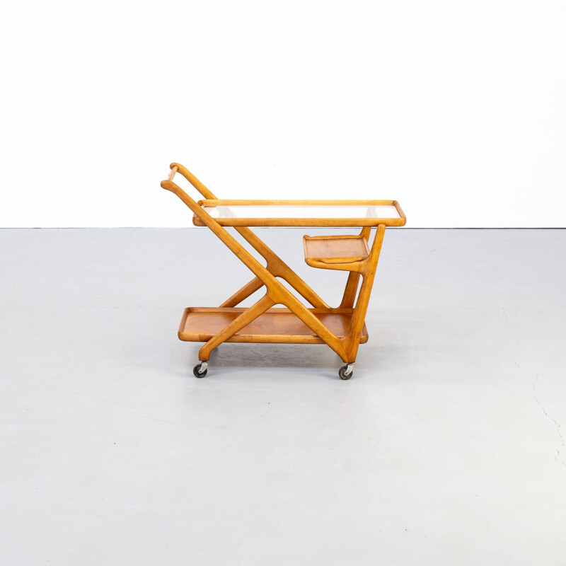 Chariot vintage en bois Cesare Lacca ceder pour Cassina 1950