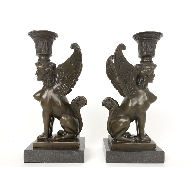 Pair of vintage Candle Holder Sphinx Figure Seal 