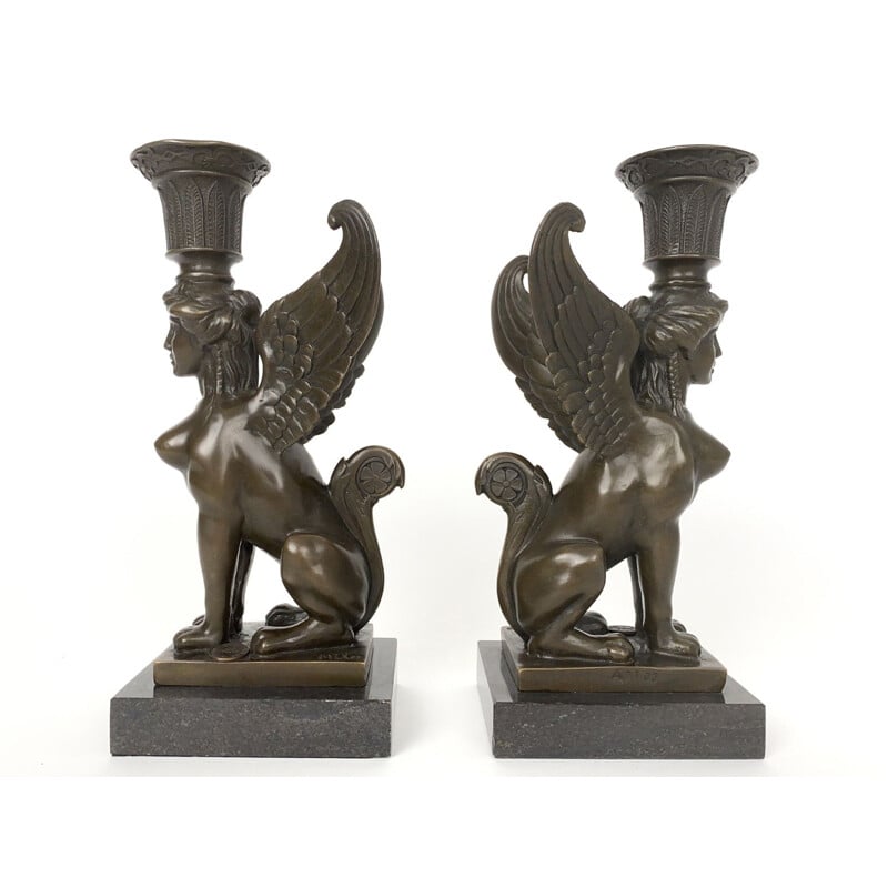 Paire de bougeoirs vintage Sphinx 