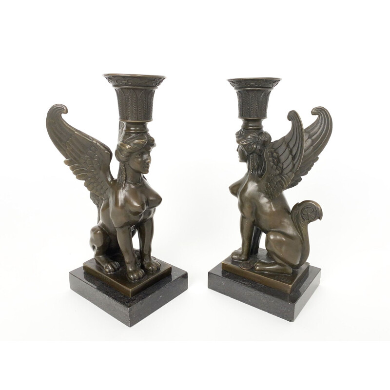 Pair of vintage Candle Holder Sphinx Figure Seal 