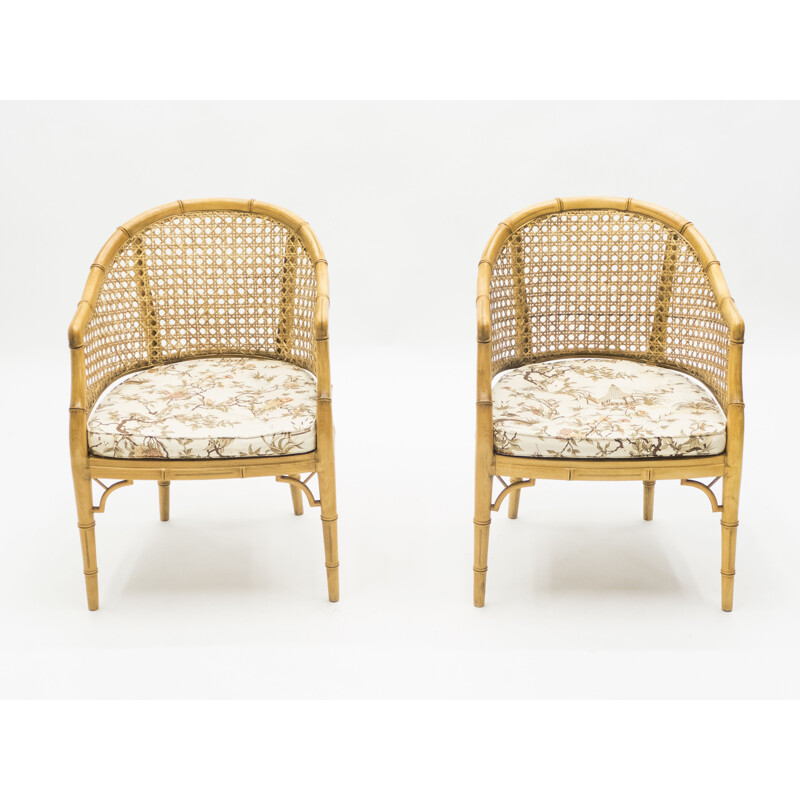 Pair of vintage bamboo cane armchairs 1960s