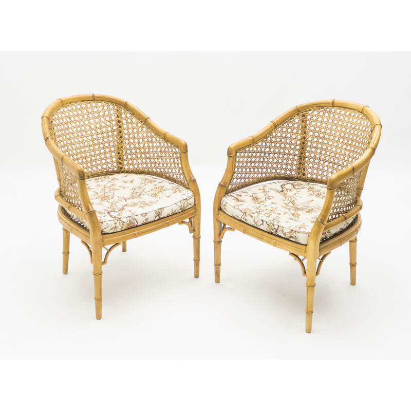 Pair of vintage bamboo cane armchairs 1960s