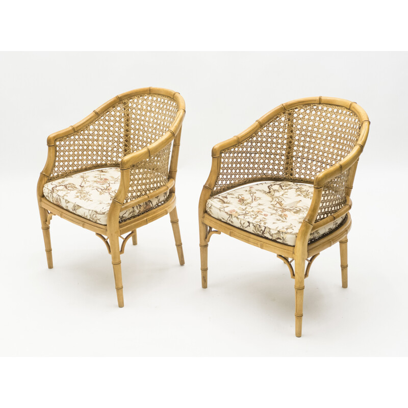 Pair of vintage bamboo cane armchairs 1960s