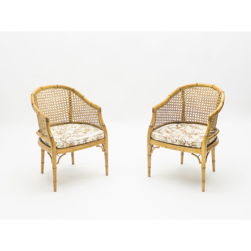 Paar vintage bamboe rieten fauteuils 1960