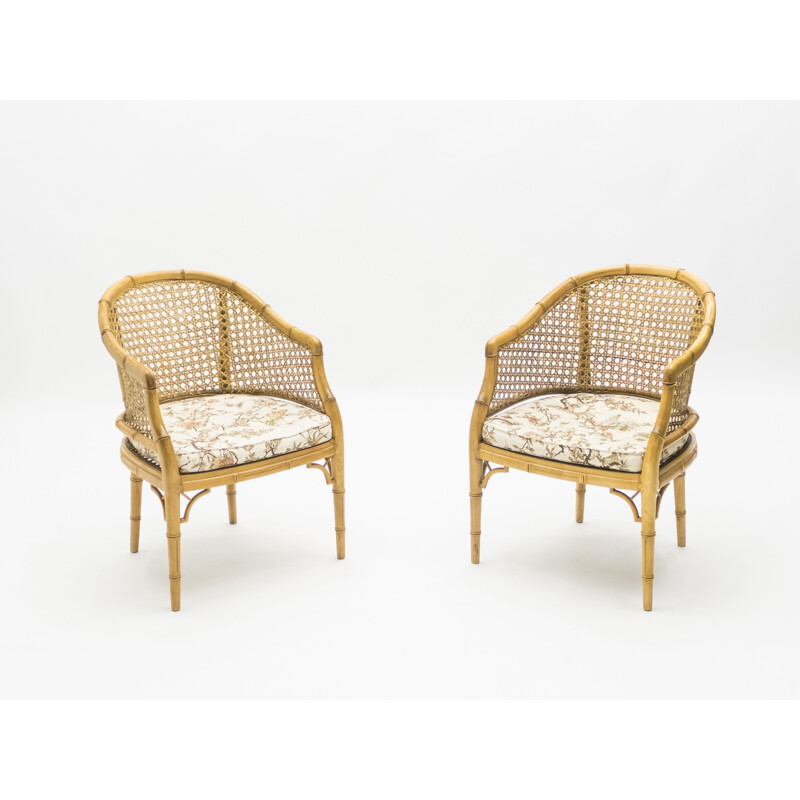 Pair of vintage bamboo cane armchairs 1960s