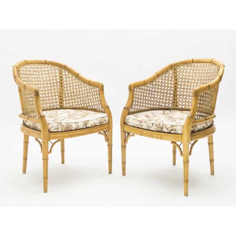 Pair of vintage bamboo cane armchairs 1960s