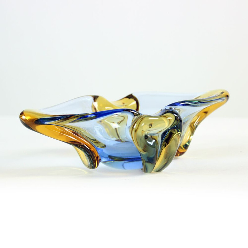 Vintage art glass bowl or ashtray by Frantisek Zemek for Skrdlovice, Czechoslovakia 1960