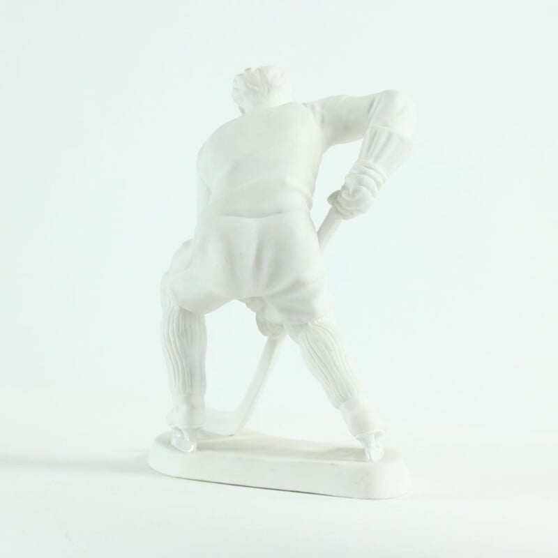 Vintage Hockey Player Ceramic Statue In White Porcelain Royal Dux 1947s