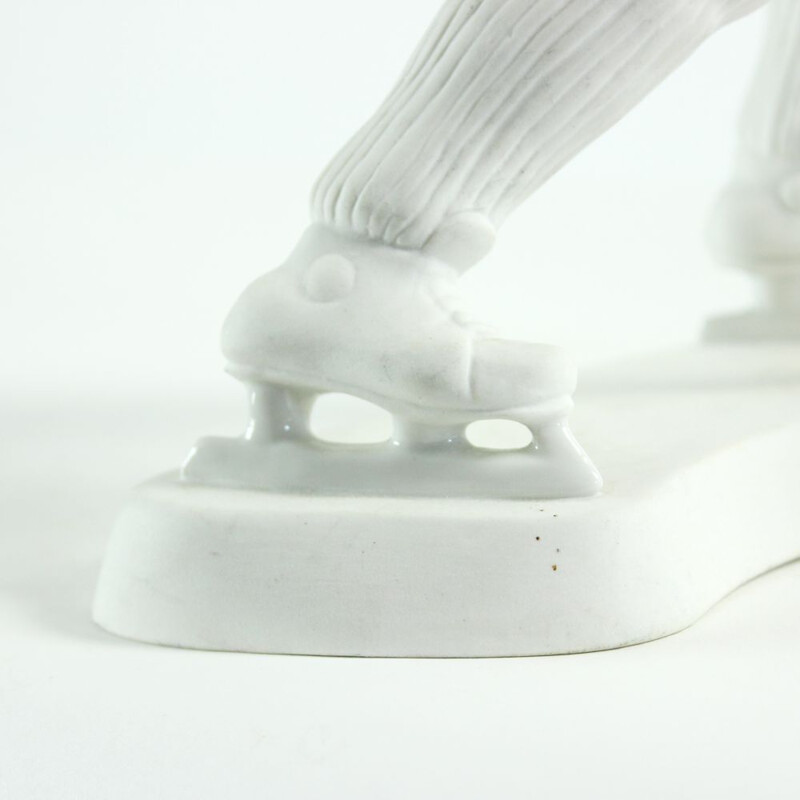 Vintage Hockey Player Ceramic Statue In White Porcelain Royal Dux 1947s