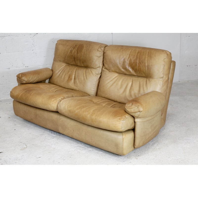 Divano vintage in pelle di Michel Ducaroy di Ligne Roset modello Albany 1970