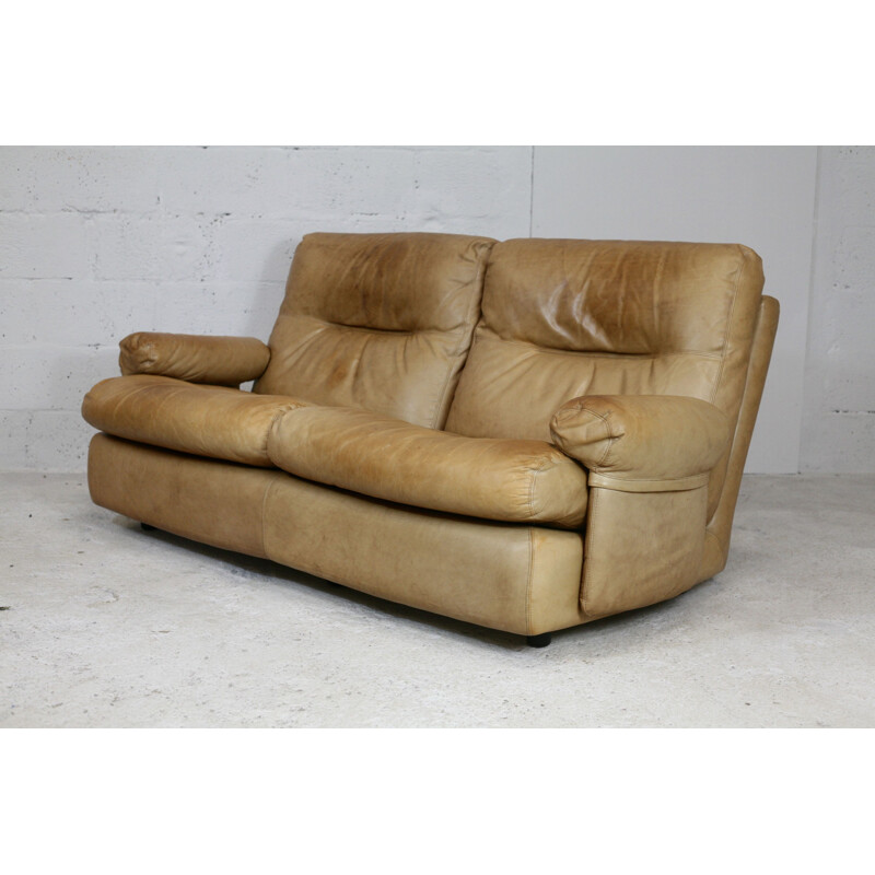 Canapé vintage cuir par  Michel Ducaroy  de Ligne Roset modèle Albany 1970