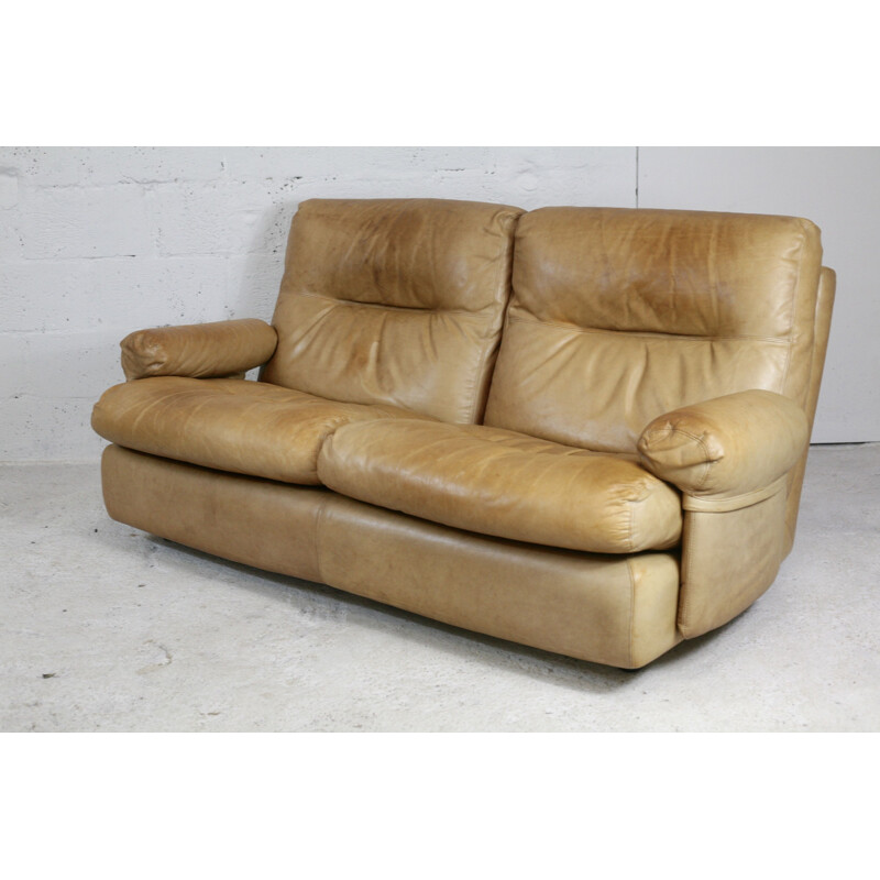 Sofá de couro Vintage de Michel Ducaroy de Ligne Roset modelo Albany 1970