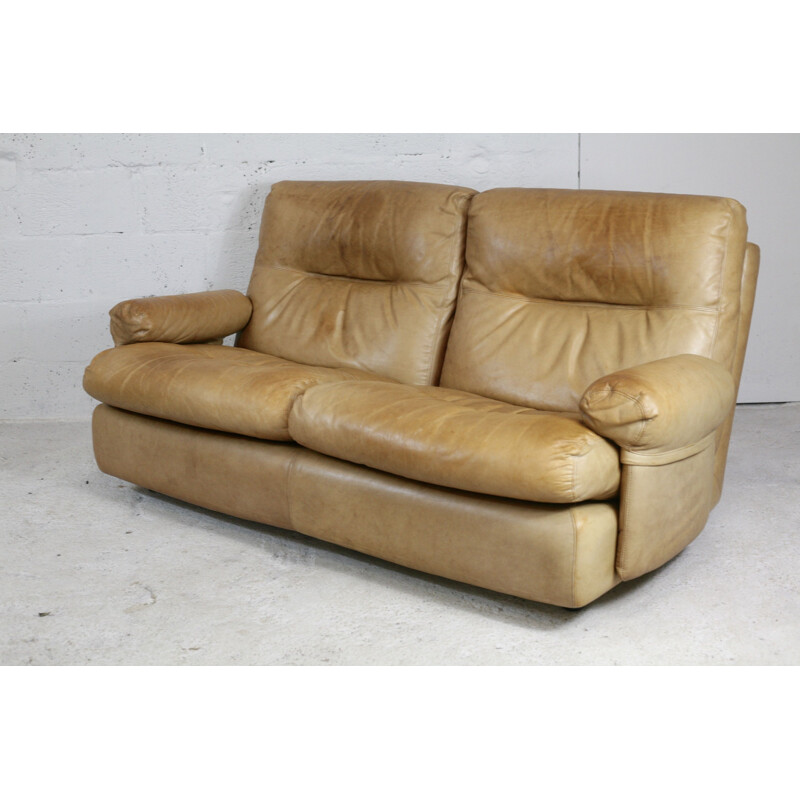 Vintage leather sofa by Michel Ducaroy of Ligne Roset model Albany 1970