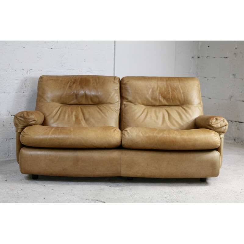 Canapé vintage cuir par  Michel Ducaroy  de Ligne Roset modèle Albany 1970