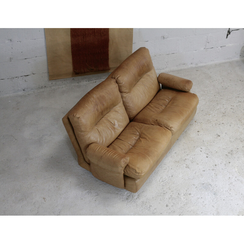 Sofá de cuero vintage de Michel Ducaroy de Ligne Roset modelo Albany 1970