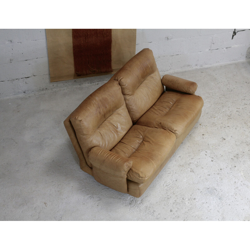 Vintage leather sofa by Michel Ducaroy of Ligne Roset model Albany 1970