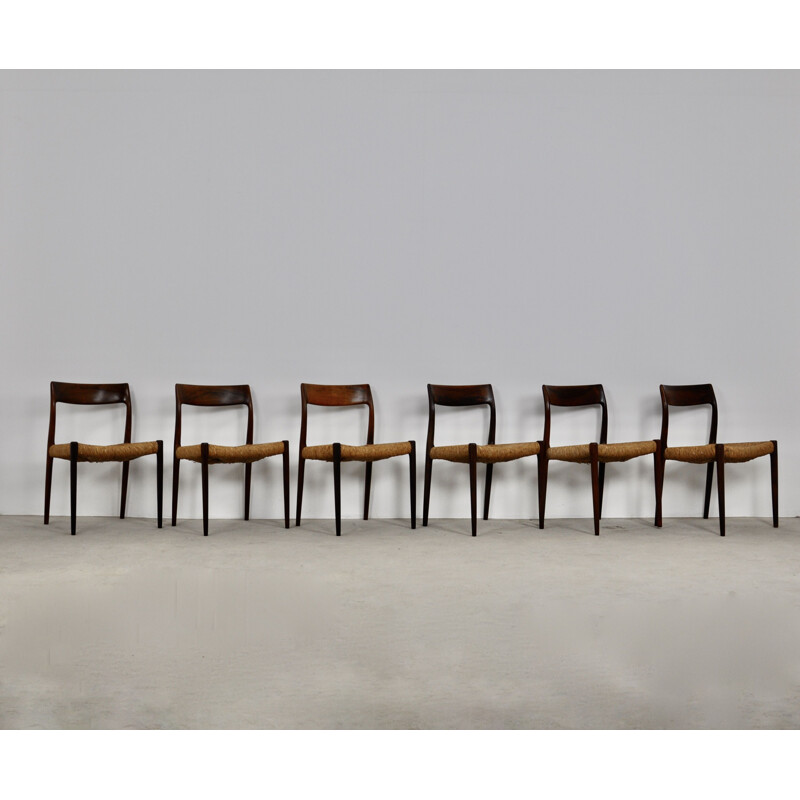 Set of 6 vintage Model 77 Chairs by Niels Møller for J.L. Møllers