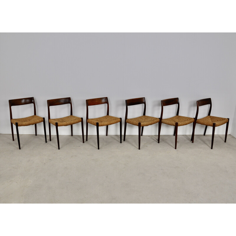 Set of 6 vintage Model 77 Chairs by Niels Møller for J.L. Møllers