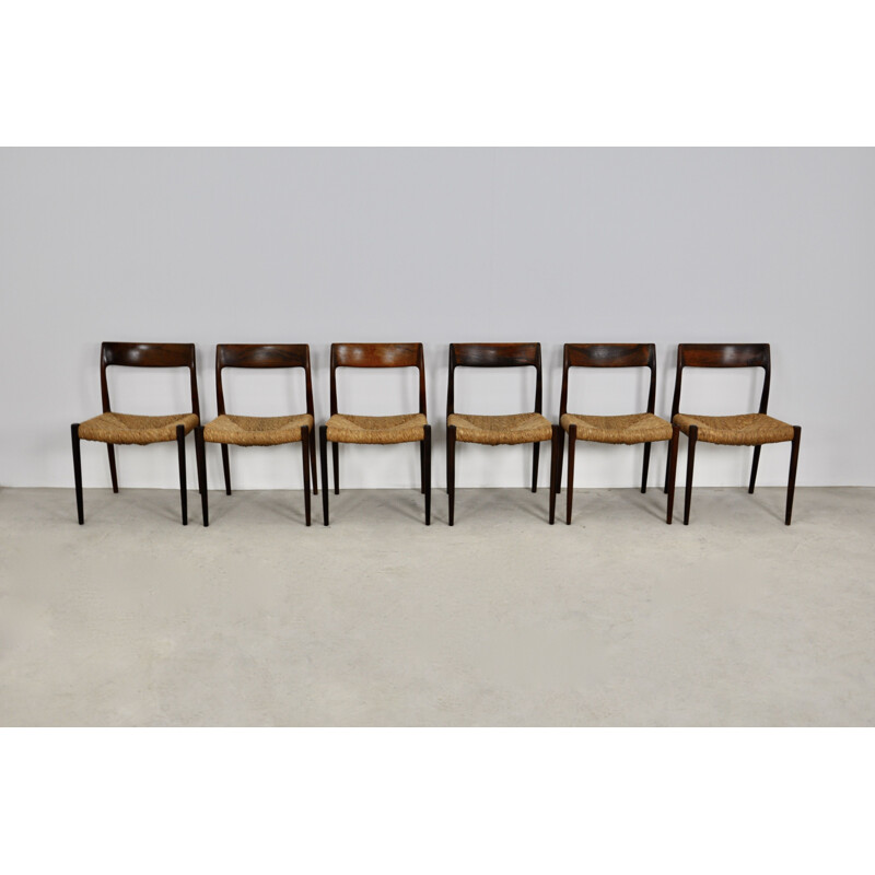 Set of 6 vintage Model 77 Chairs by Niels Møller for J.L. Møllers