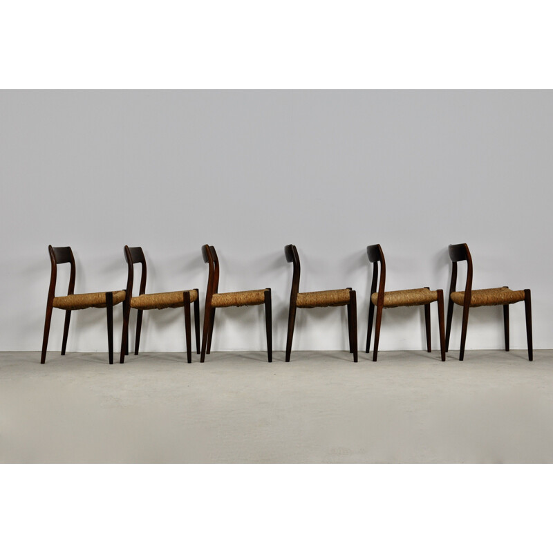 Set of 6 vintage Model 77 Chairs by Niels Møller for J.L. Møllers