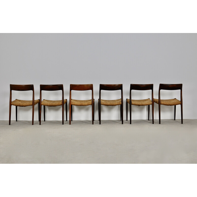 Set of 6 vintage Model 77 Chairs by Niels Møller for J.L. Møllers