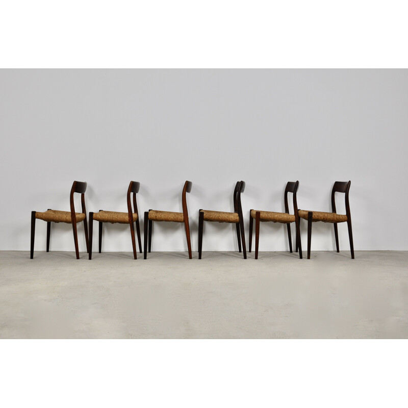 Set of 6 vintage Model 77 Chairs by Niels Møller for J.L. Møllers