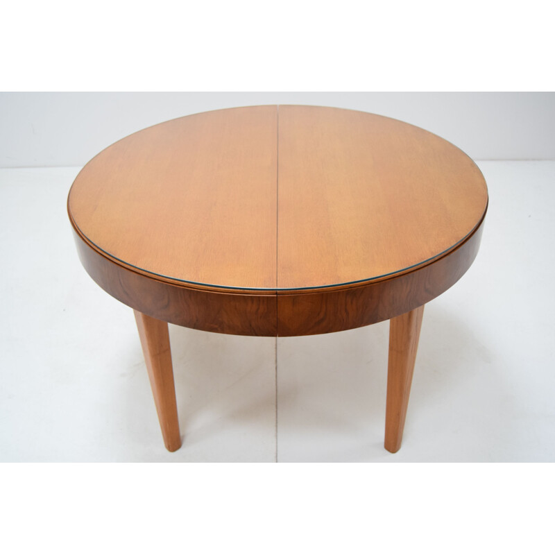 Vintage round wooden folding table by Jindrich Halabala, Czechoslovakia 1950