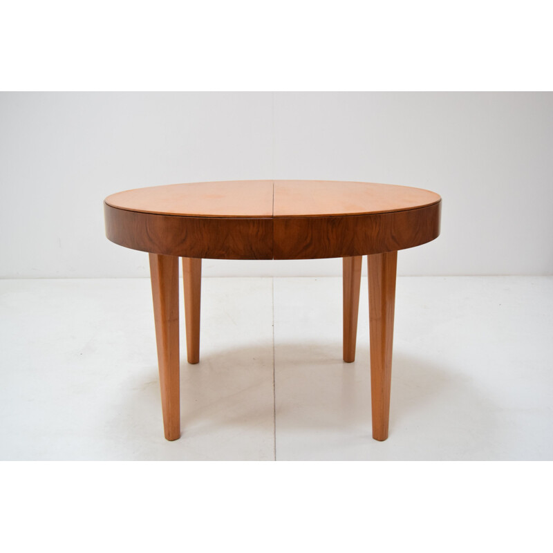 Vintage round wooden folding table by Jindrich Halabala, Czechoslovakia 1950