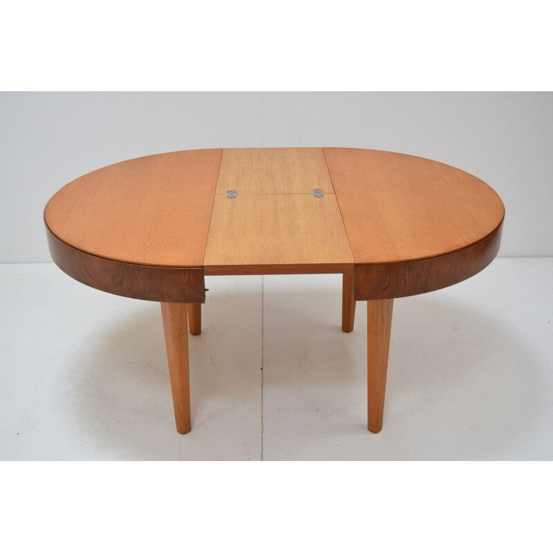 Vintage round wooden folding table by Jindrich Halabala, Czechoslovakia 1950