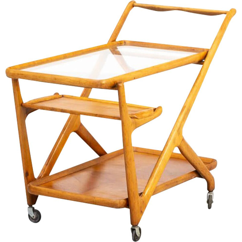 Vintage wood thee trolley  Cesare Lacca ceder for Cassina 1950s