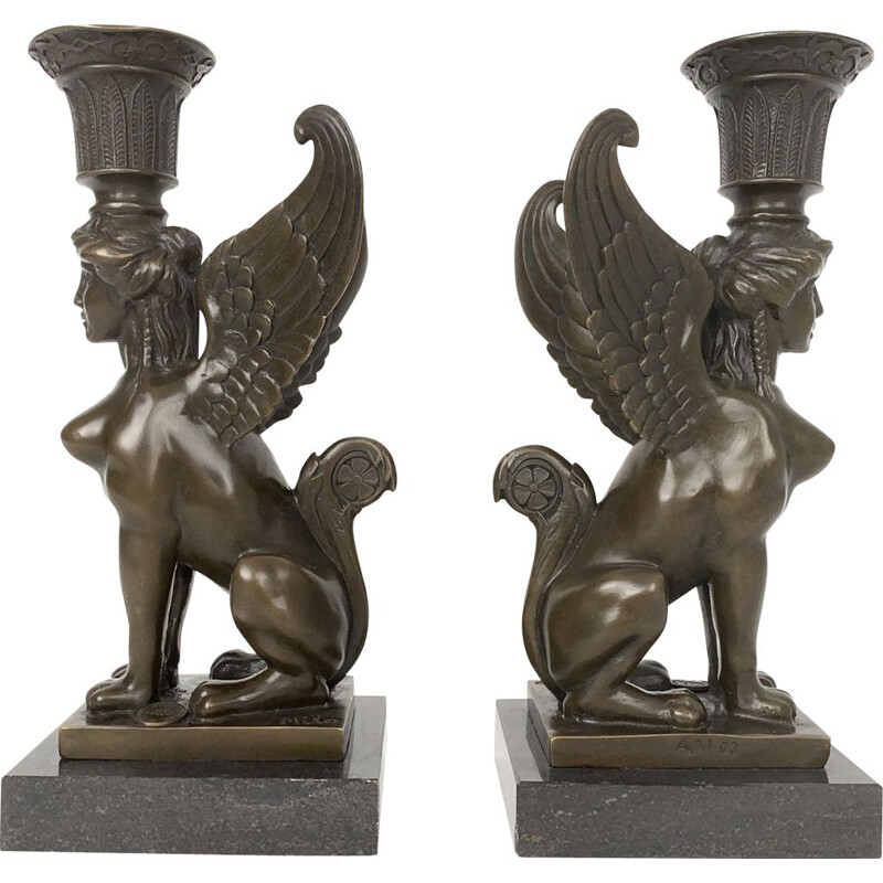 Pair of vintage Candle Holder Sphinx Figure Seal 