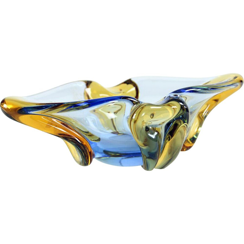 Vintage art glass bowl or ashtray by Frantisek Zemek for Skrdlovice, Czechoslovakia 1960