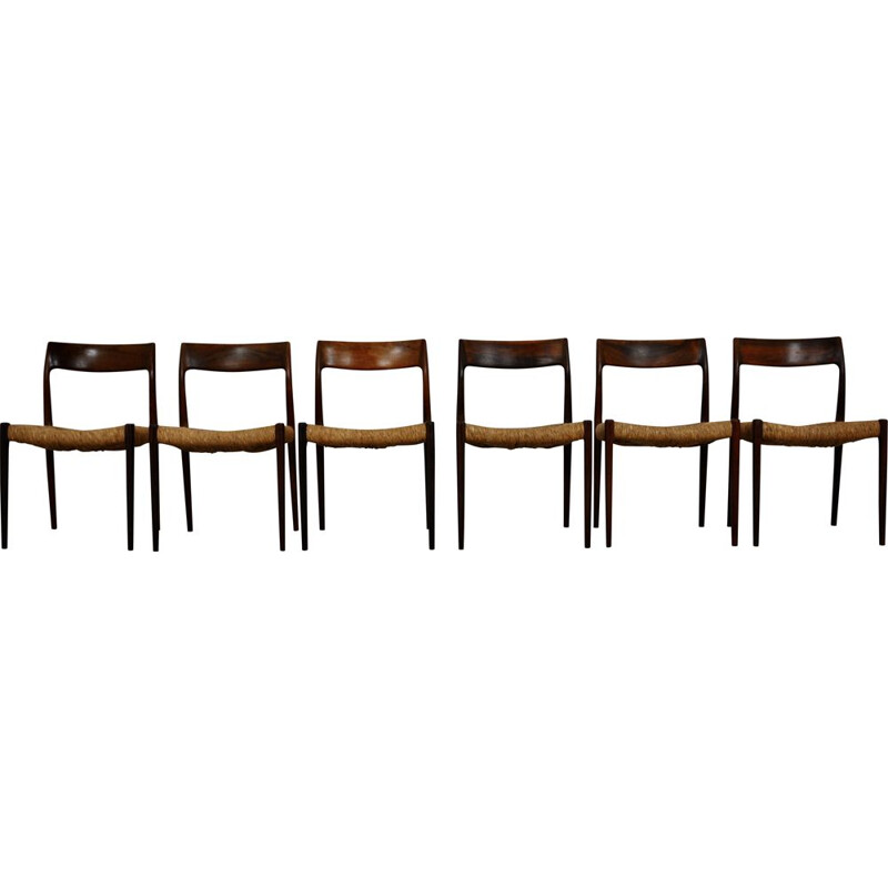 Set of 6 vintage Model 77 Chairs by Niels Møller for J.L. Møllers