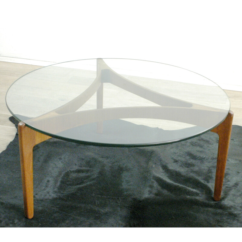 Scandinavian Linneberg Mobelfabrik coffee table in teak and glass, Sven ELLEKAER - 1960s