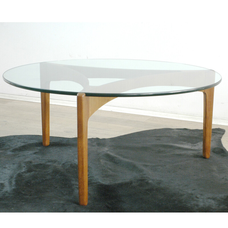 Scandinavian Linneberg Mobelfabrik coffee table in teak and glass, Sven ELLEKAER - 1960s