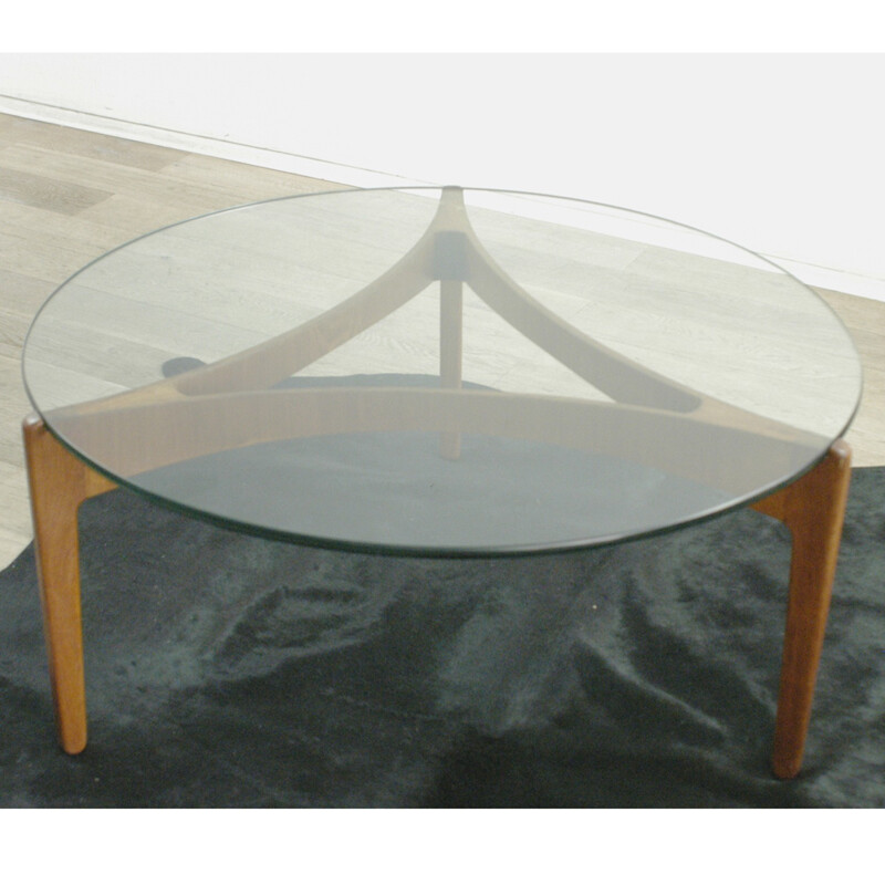 Scandinavian Linneberg Mobelfabrik coffee table in teak and glass, Sven ELLEKAER - 1960s