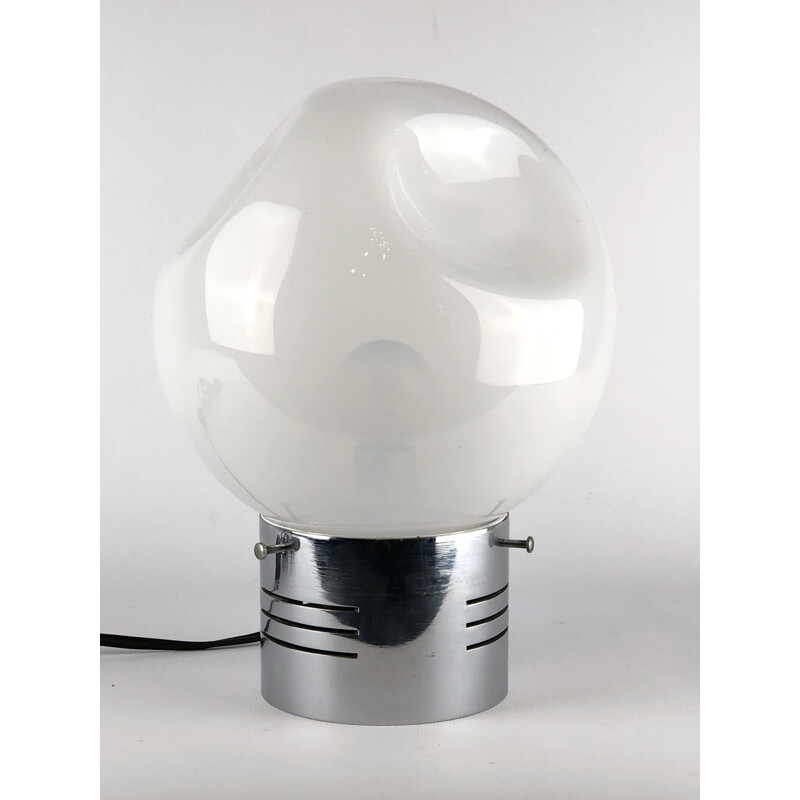 Vintage tafellamp in chroom en Murano glas van Carlo Nason voor Mazzega 1970